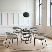 Diaz Contemporary 48" Round Dining Table with Matte Black Iron Base and Glass Tabletop - Furniture City (CA)l