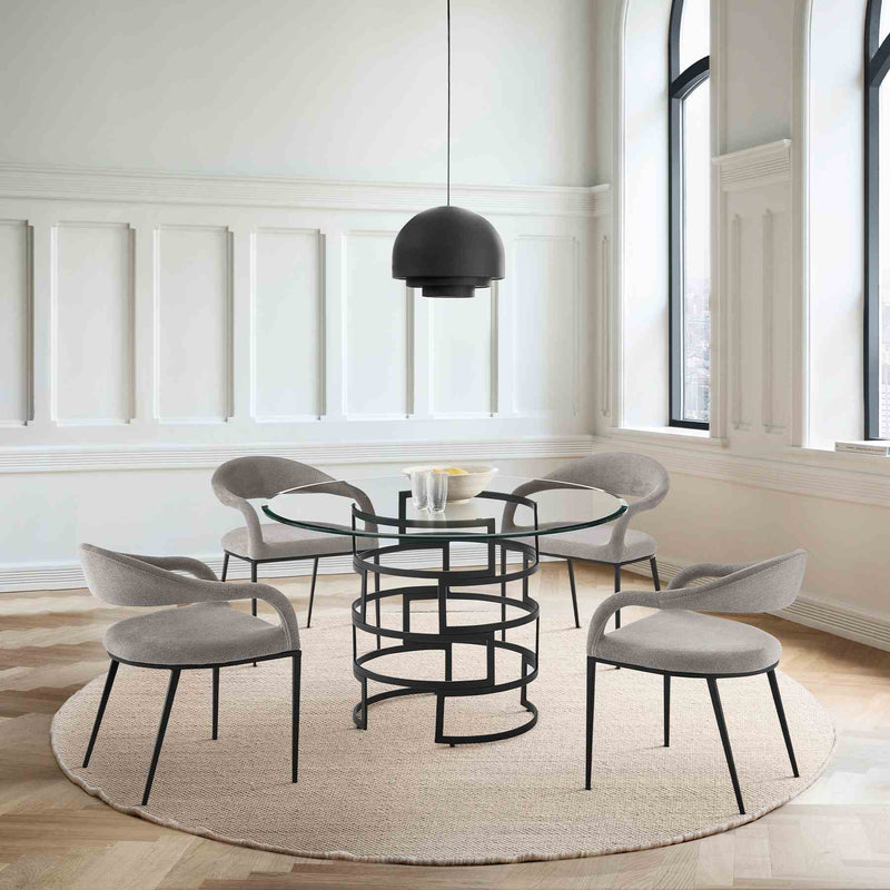 Diaz Contemporary 48" Round Dining Table with Matte Black Iron Base and Glass Tabletop - Furniture City (CA)l