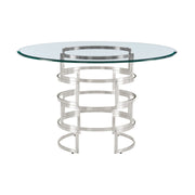 Diaz Contemporary 48" Round Dining Table with Brushed Stainless Steel Base and Glass Tabletop - Furniture City (CA)l