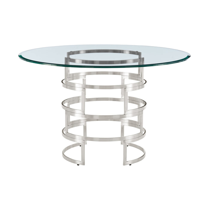 Diaz Contemporary 48" Round Dining Table with Brushed Stainless Steel Base and Glass Tabletop