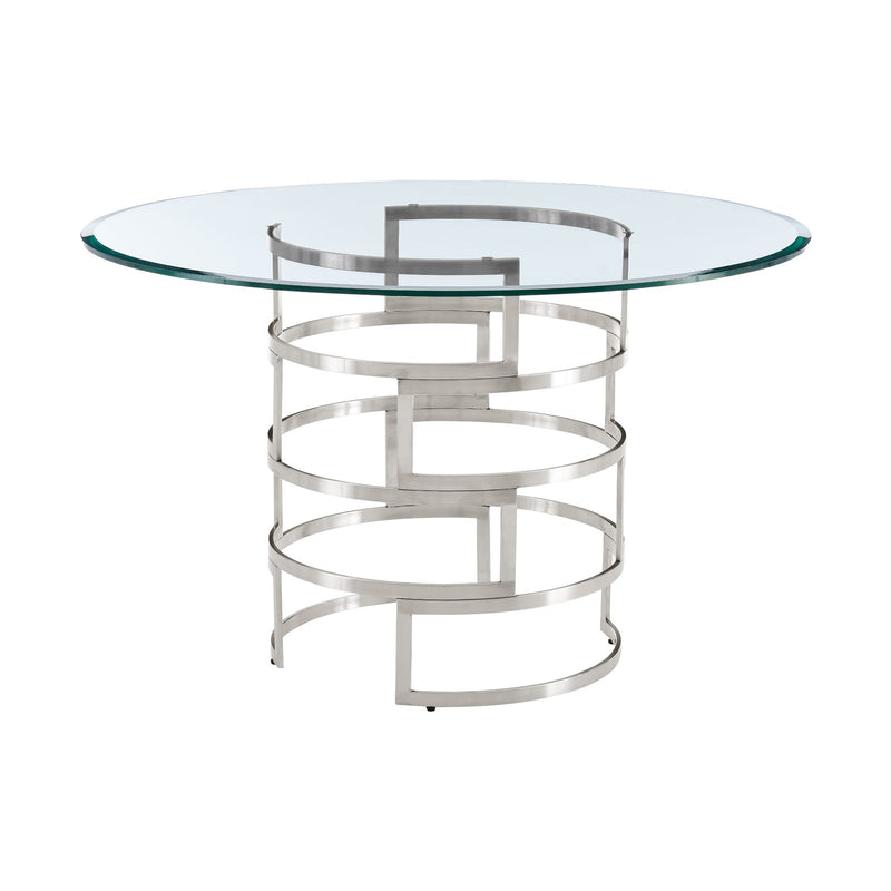 Diaz Contemporary 48" Round Dining Table with Brushed Stainless Steel Base and Glass Tabletop - Furniture City (CA)l