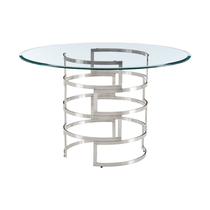Diaz Contemporary 48" Round Dining Table with Brushed Stainless Steel Base and Glass Tabletop