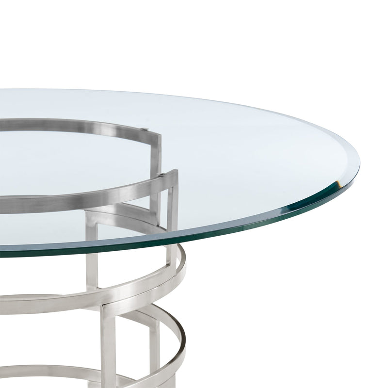 Diaz Contemporary 48" Round Dining Table with Brushed Stainless Steel Base and Glass Tabletop - Furniture City (CA)l