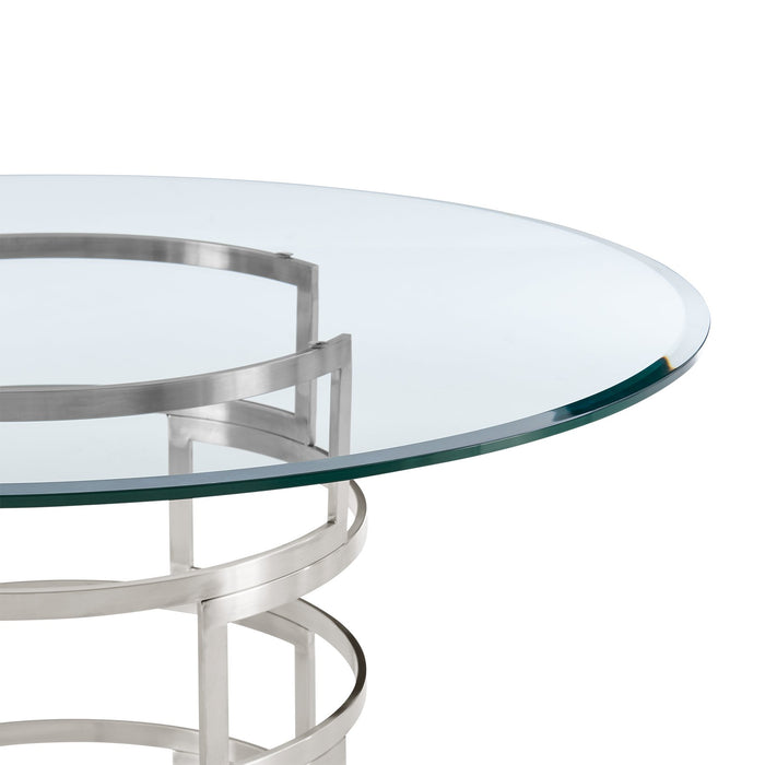 Diaz Contemporary 48" Round Dining Table with Brushed Stainless Steel Base and Glass Tabletop