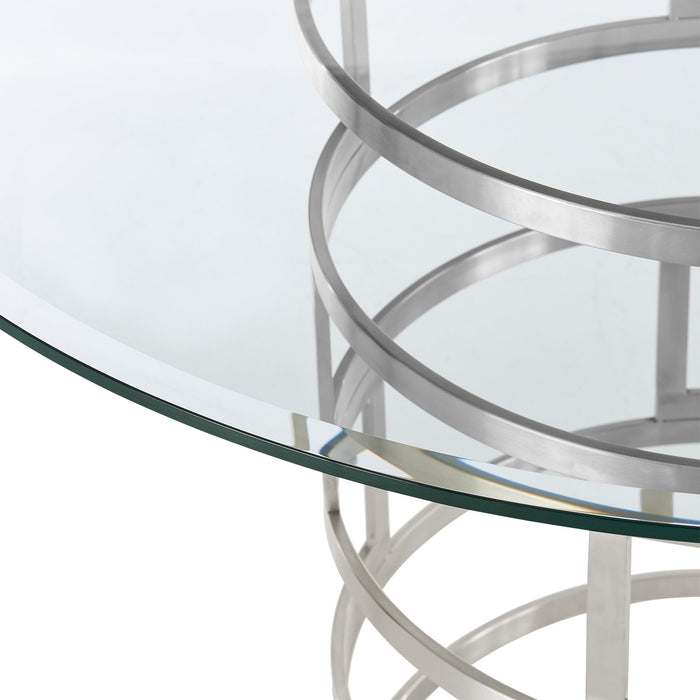 Diaz Contemporary 48" Round Dining Table with Brushed Stainless Steel Base and Glass Tabletop