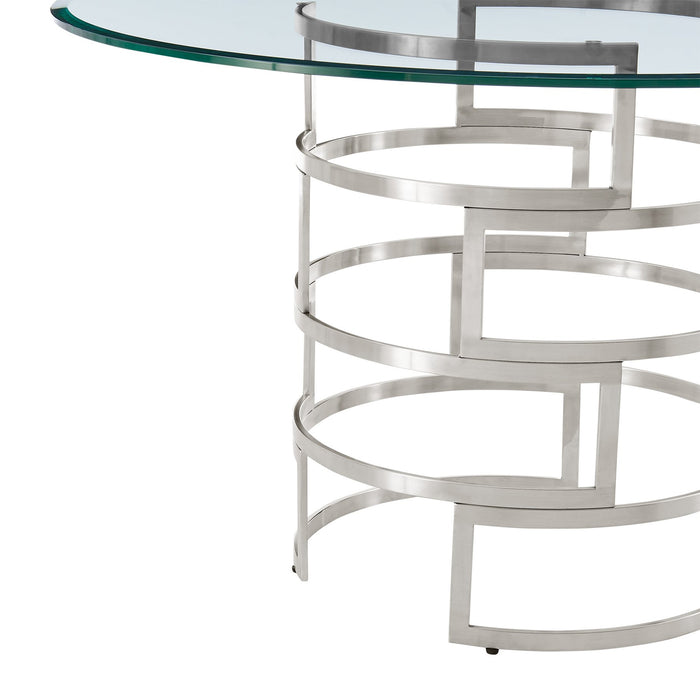 Diaz Contemporary 48" Round Dining Table with Brushed Stainless Steel Base and Glass Tabletop