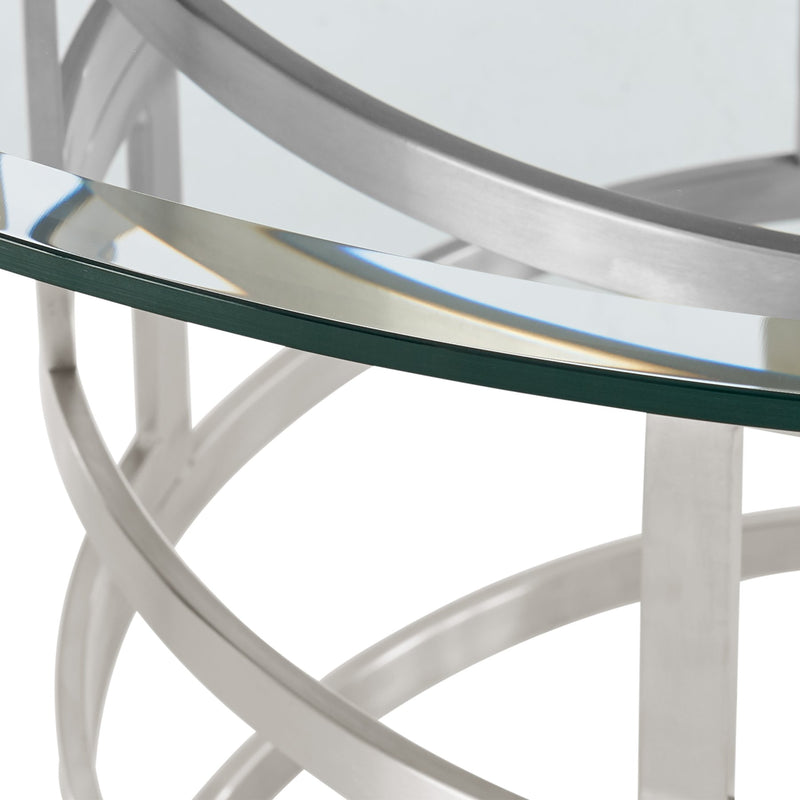 Diaz Contemporary 48" Round Dining Table with Brushed Stainless Steel Base and Glass Tabletop - Furniture City (CA)l