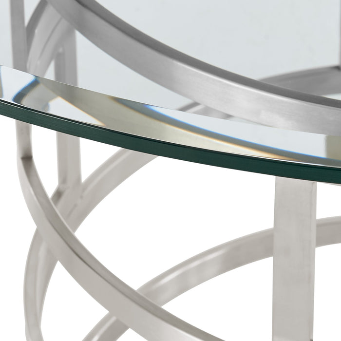 Diaz Contemporary 48" Round Dining Table with Brushed Stainless Steel Base and Glass Tabletop