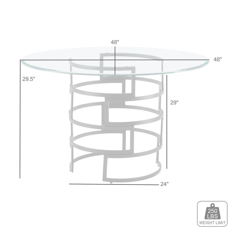 Diaz Contemporary 48" Round Dining Table with Brushed Stainless Steel Base and Glass Tabletop - Furniture City (CA)l