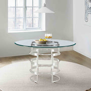 Diaz Contemporary 48" Round Dining Table with Brushed Stainless Steel Base and Glass Tabletop - Furniture City (CA)l