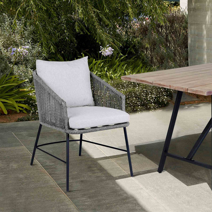 Ditas Outdoor Patio Dining Chair in Black Metal and Gray Rope