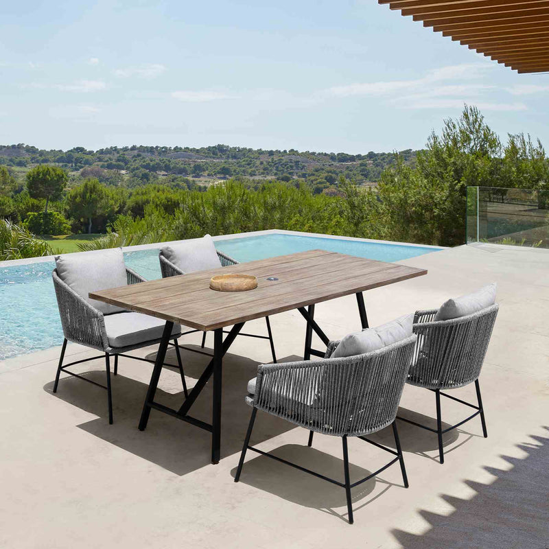 Ditas Outdoor Patio Dining Chair in Black Metal and Gray Rope - Furniture City (CA)l
