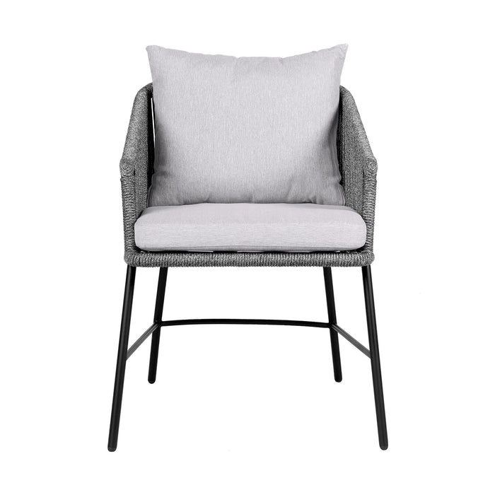 Ditas Outdoor Patio Dining Chair in Black Metal and Gray Rope