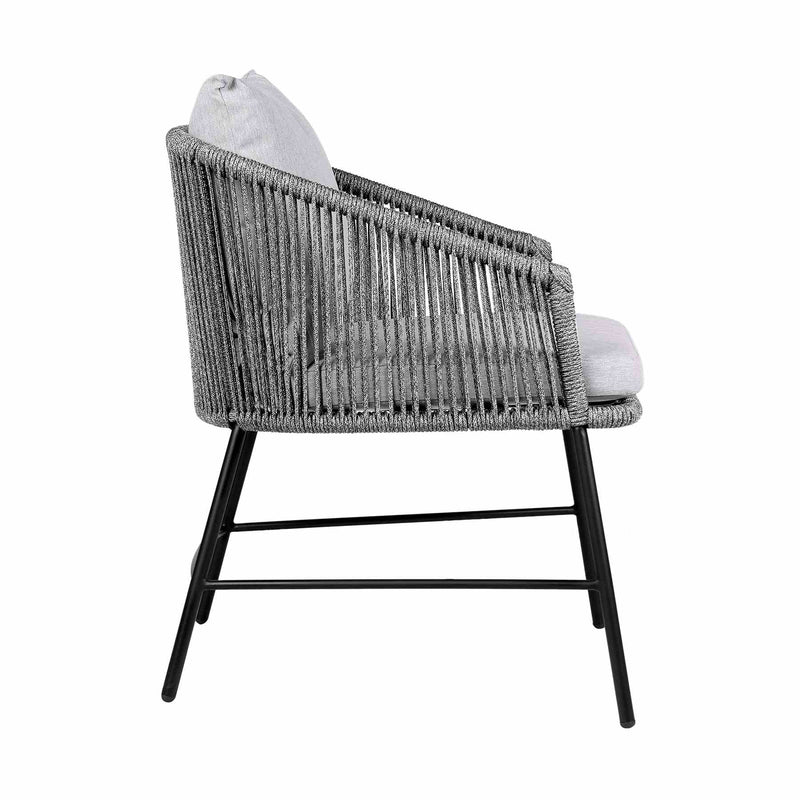 Ditas Outdoor Patio Dining Chair in Black Metal and Gray Rope - Furniture City (CA)l