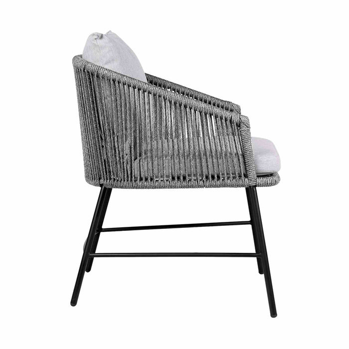 Ditas Outdoor Patio Dining Chair in Black Metal and Gray Rope