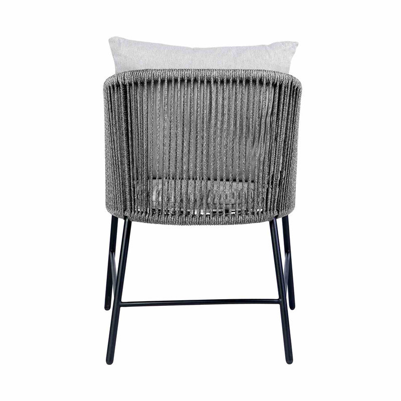 Ditas Outdoor Patio Dining Chair in Black Metal and Gray Rope - Furniture City (CA)l