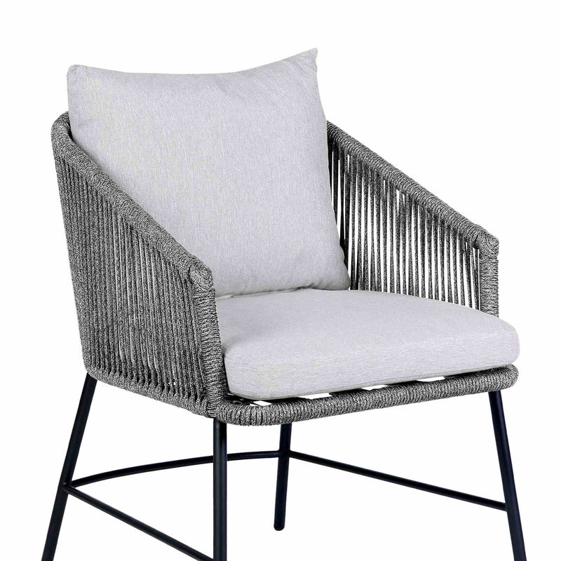 Ditas Outdoor Patio Dining Chair in Black Metal and Gray Rope - Furniture City (CA)l