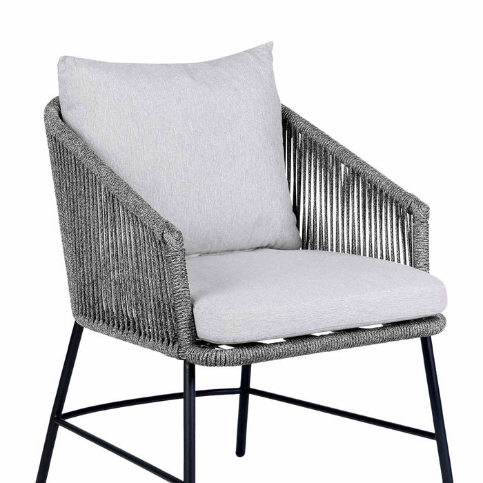Ditas Outdoor Patio Dining Chair in Black Metal and Gray Rope