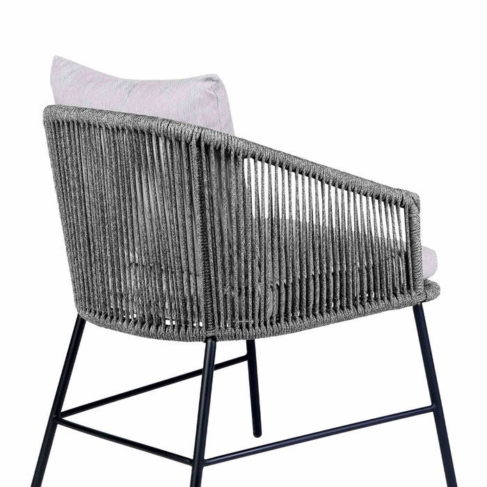 Ditas Outdoor Patio Dining Chair in Black Metal and Gray Rope
