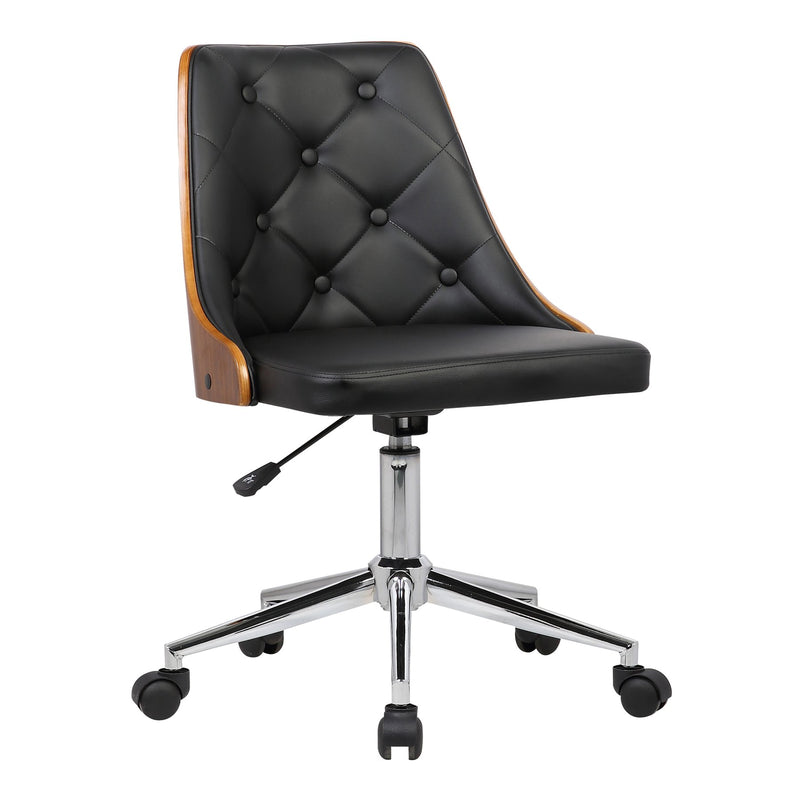 Diamond Mid-Century Office Chair in Chrome finish with Tufted Black Faux Leather and Walnut Veneer Back - Furniture City (CA)l