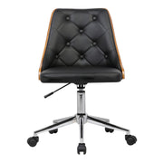 Diamond Mid-Century Office Chair in Chrome finish with Tufted Black Faux Leather and Walnut Veneer Back - Furniture City (CA)l