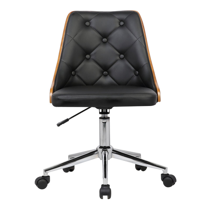 Diamond Mid-Century Office Chair in Chrome finish with Tufted Black Faux Leather and Walnut Veneer Back - Furniture City (CA)l