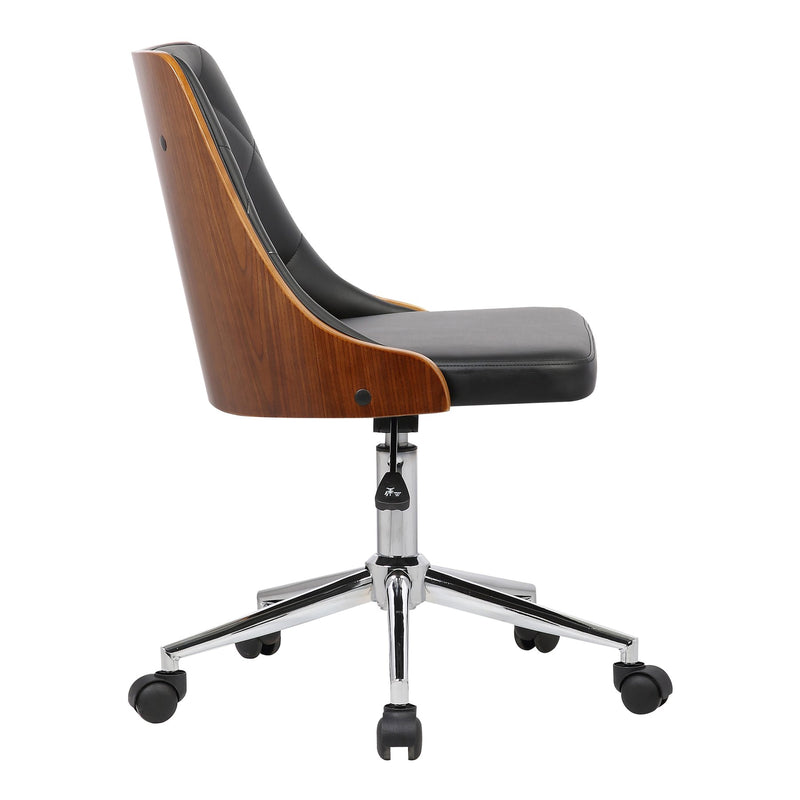 Diamond Mid-Century Office Chair in Chrome finish with Tufted Black Faux Leather and Walnut Veneer Back - Furniture City (CA)l