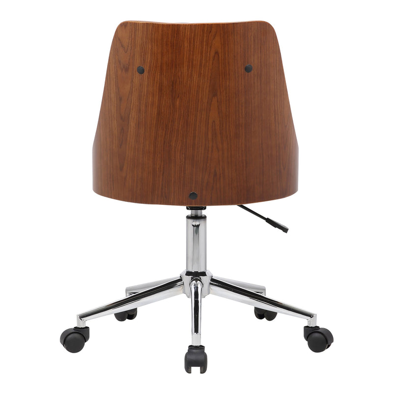Diamond Mid-Century Office Chair in Chrome finish with Tufted Black Faux Leather and Walnut Veneer Back - Furniture City (CA)l