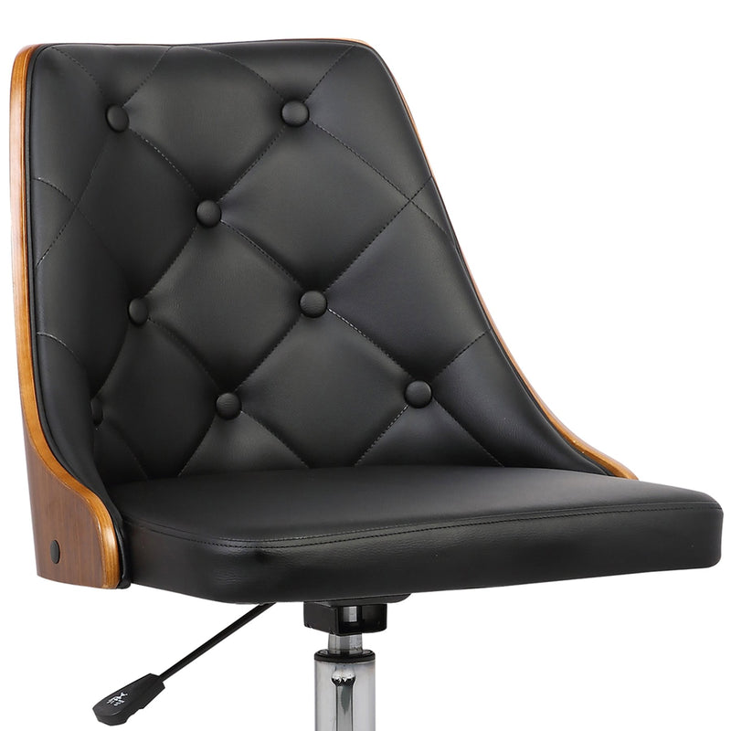 Diamond Mid-Century Office Chair in Chrome finish with Tufted Black Faux Leather and Walnut Veneer Back - Furniture City (CA)l