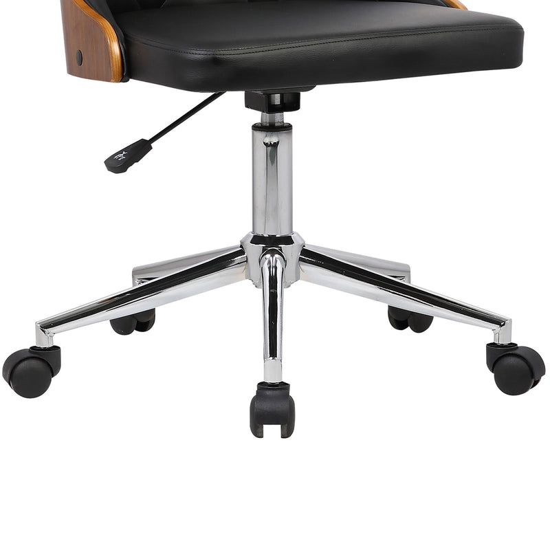 Diamond Mid-Century Office Chair in Chrome finish with Tufted Black Faux Leather and Walnut Veneer Back - Furniture City (CA)l