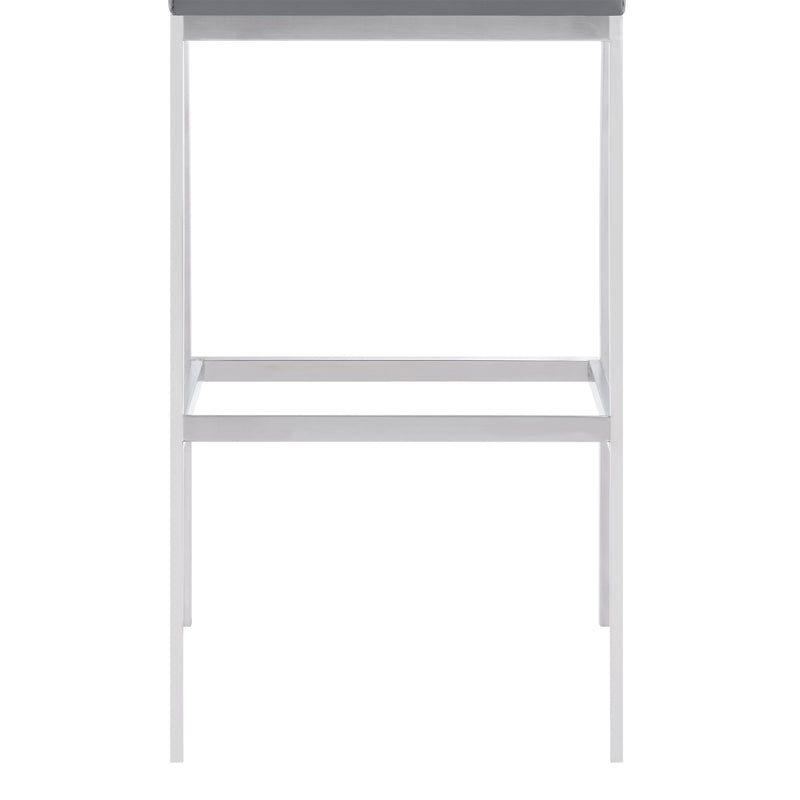 Dakota Mid-Century 26" Bar Height Barstool in Brushed Stainless Steel with Gray Faux Leather and Walnut Wood Finish Back - Furniture City (CA)l