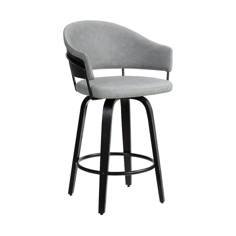 Doral 26" Light Gray Faux Leather Barstool in Black Powder Coated Finish and Black Brushed Wood - Furniture City (CA)l