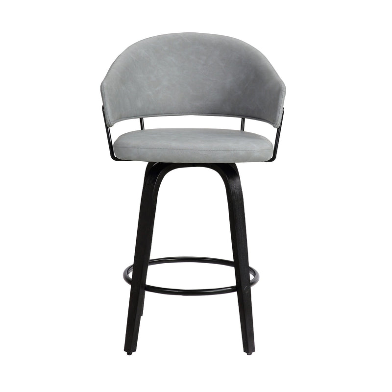 Doral 26" Light Gray Faux Leather Barstool in Black Powder Coated Finish and Black Brushed Wood - Furniture City (CA)l