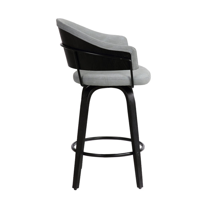 Doral 26" Light Gray Faux Leather Barstool in Black Powder Coated Finish and Black Brushed Wood