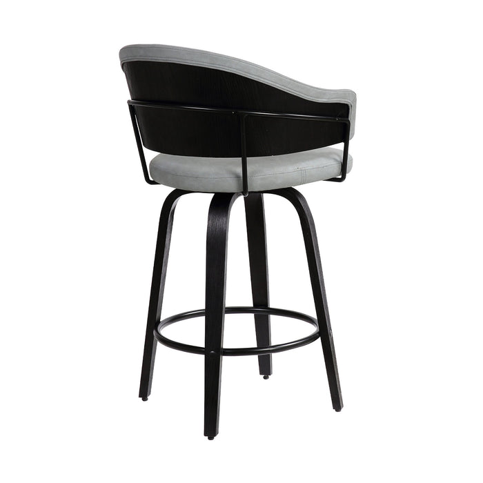 Doral 26" Light Gray Faux Leather Barstool in Black Powder Coated Finish and Black Brushed Wood