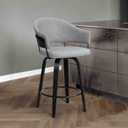 Doral 26" Light Gray Faux Leather Barstool in Black Powder Coated Finish and Black Brushed Wood - Furniture City (CA)l