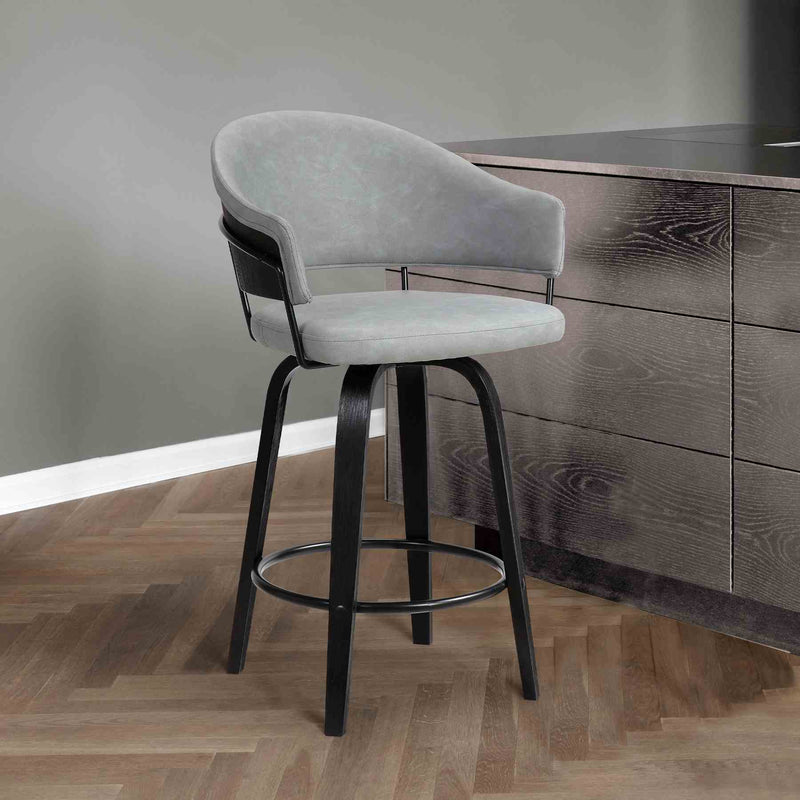 Doral 26" Light Gray Faux Leather Barstool in Black Powder Coated Finish and Black Brushed Wood - Furniture City (CA)l
