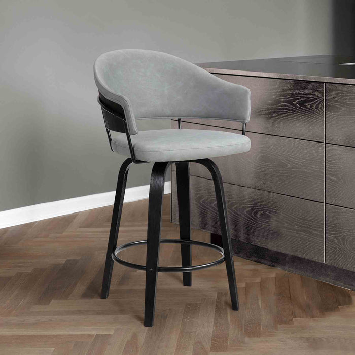 Doral 26" Light Gray Faux Leather Barstool in Black Powder Coated Finish and Black Brushed Wood