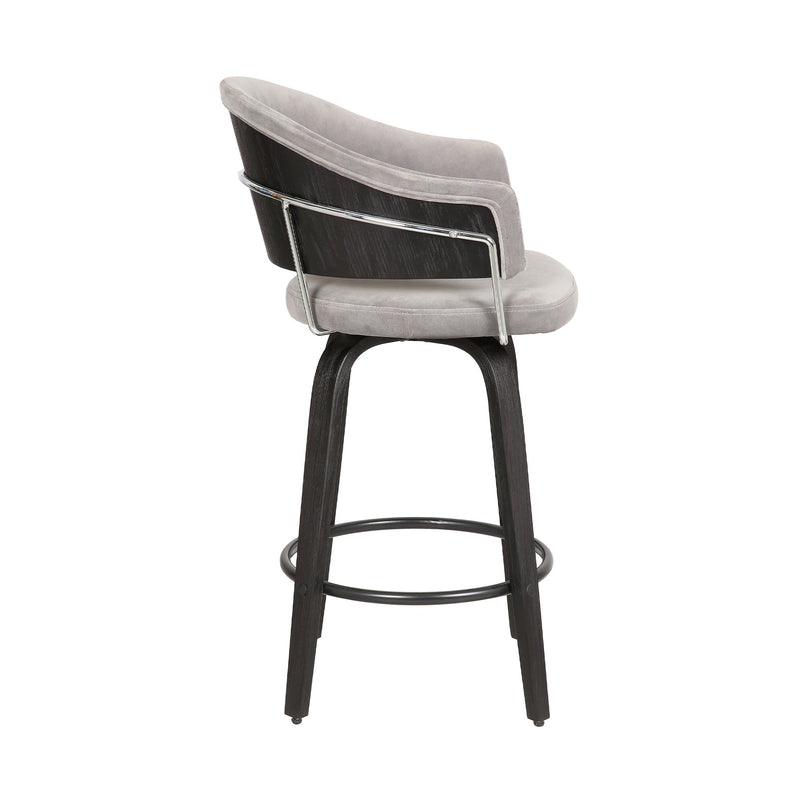 Doral 26" Light Gray Velvet Barstool in Black Powder Coated Finish with Chrome and Black Brushed Wood - Furniture City (CA)l