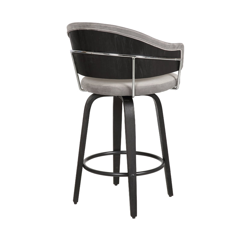 Doral 26" Light Gray Velvet Barstool in Black Powder Coated Finish with Chrome and Black Brushed Wood - Furniture City (CA)l