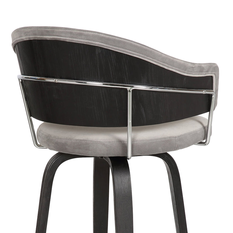 Doral 26" Light Gray Velvet Barstool in Black Powder Coated Finish with Chrome and Black Brushed Wood - Furniture City (CA)l