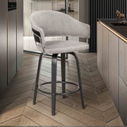 Doral 26" Light Gray Velvet Barstool in Black Powder Coated Finish with Chrome and Black Brushed Wood - Furniture City (CA)l