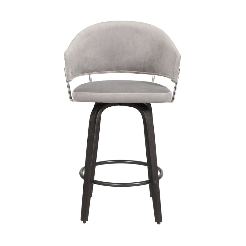 Doral 30" Light Gray Velvet Barstool in Black Powder Coated Finish with Chrome and Black Brushed Wood - Furniture City (CA)l