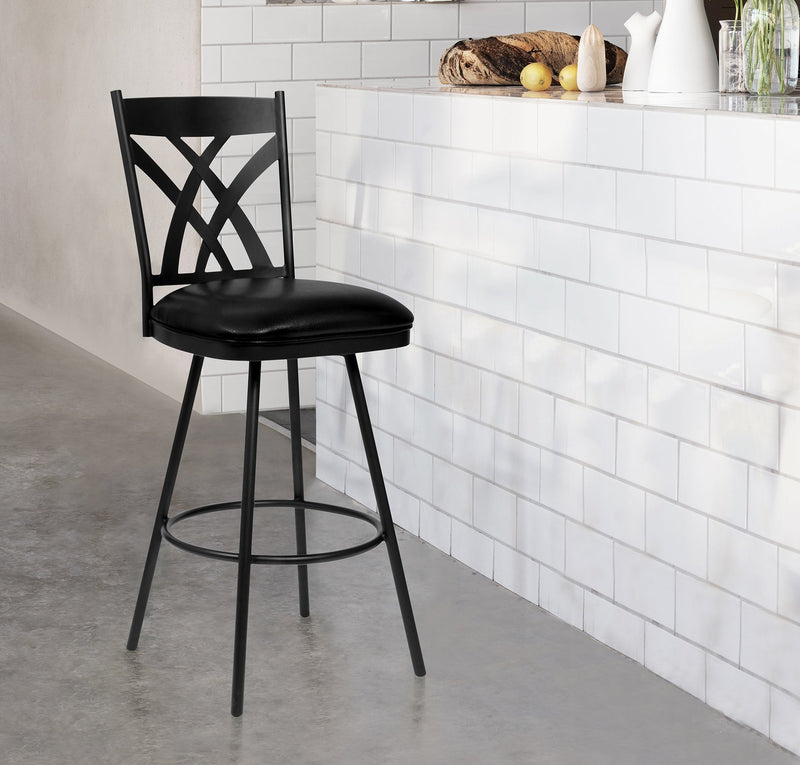 Dover 26" Counter Height Barstool in Matte Black Finish and Black Faux Leather - Furniture City (CA)l