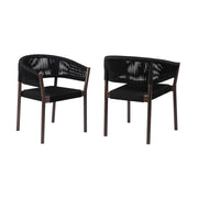 Doris Outdoor Patio Dining Chair in Dark Eucalyptus Wood with Black Rope - Set of 2 - Furniture City (CA)l