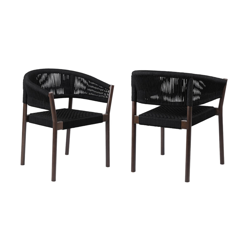 Doris Outdoor Patio Dining Chair in Dark Eucalyptus Wood with Black Rope - Set of 2 - Furniture City (CA)l