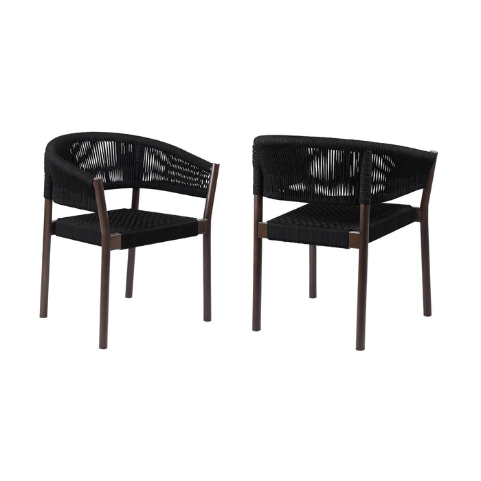 Doris Outdoor Patio Dining Chair in Dark Eucalyptus Wood with Black Rope - Set of 2