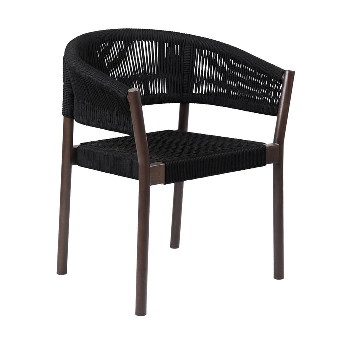 Doris Outdoor Patio Dining Chair in Dark Eucalyptus Wood with Black Rope - Set of 2