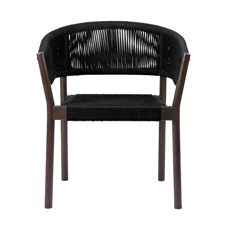 Doris Outdoor Patio Dining Chair in Dark Eucalyptus Wood with Black Rope - Set of 2 - Furniture City (CA)l