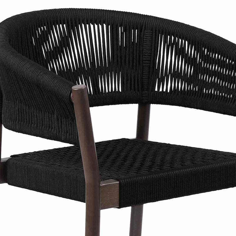 Doris Outdoor Patio Dining Chair in Dark Eucalyptus Wood with Black Rope - Set of 2 - Furniture City (CA)l